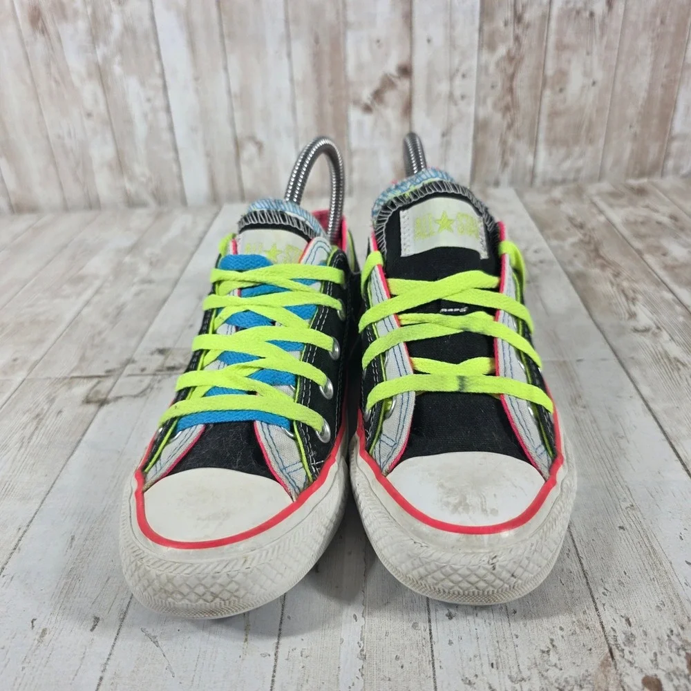 Converse Chuck Taylor All Star Double Tongue Neon Black Pink Green Womens 6 - Picture 2 of 8